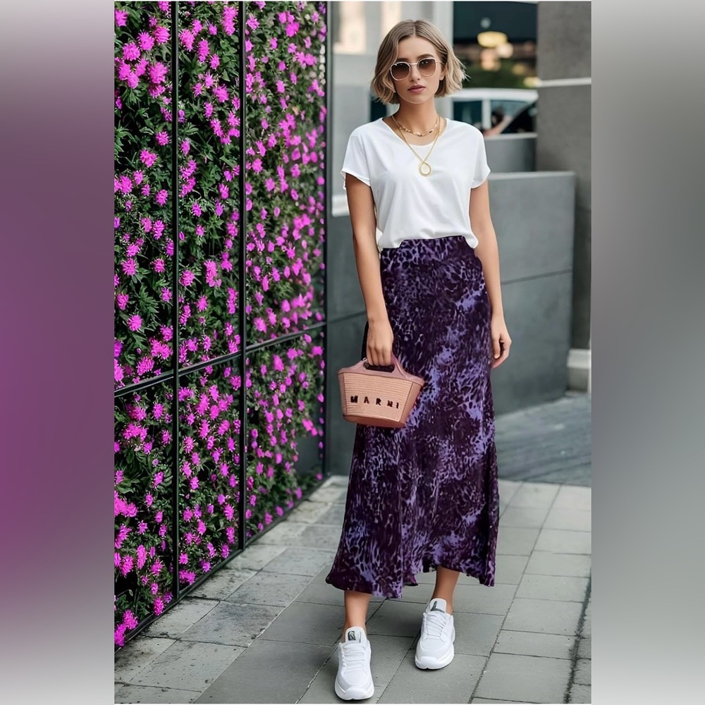 Purple Animal-Print Maxi Skirt - Women's Elegant Long Skirt